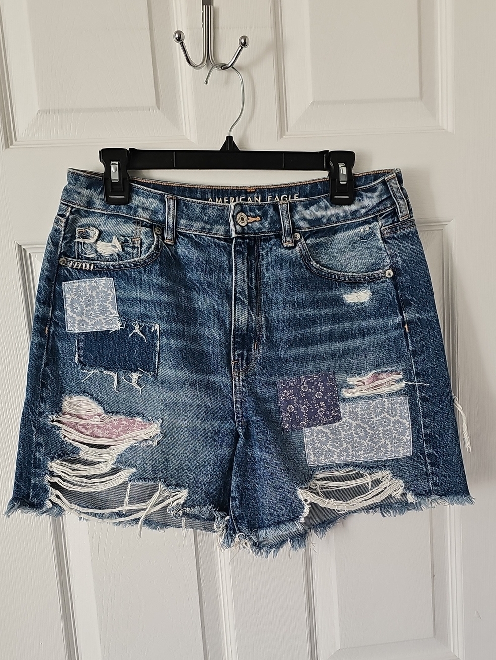 American Eagle Outfitters Distressed Patchwork Denim Shorts - Blue